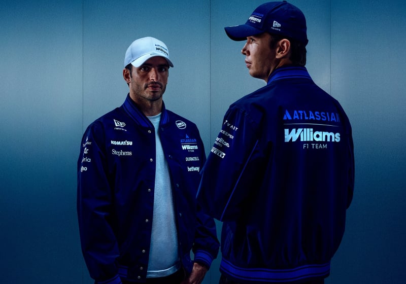 Credit: Williams x New Era. Promotional shot of Sainz and Albon in the new 2026 Williams F1 kit made by New Era