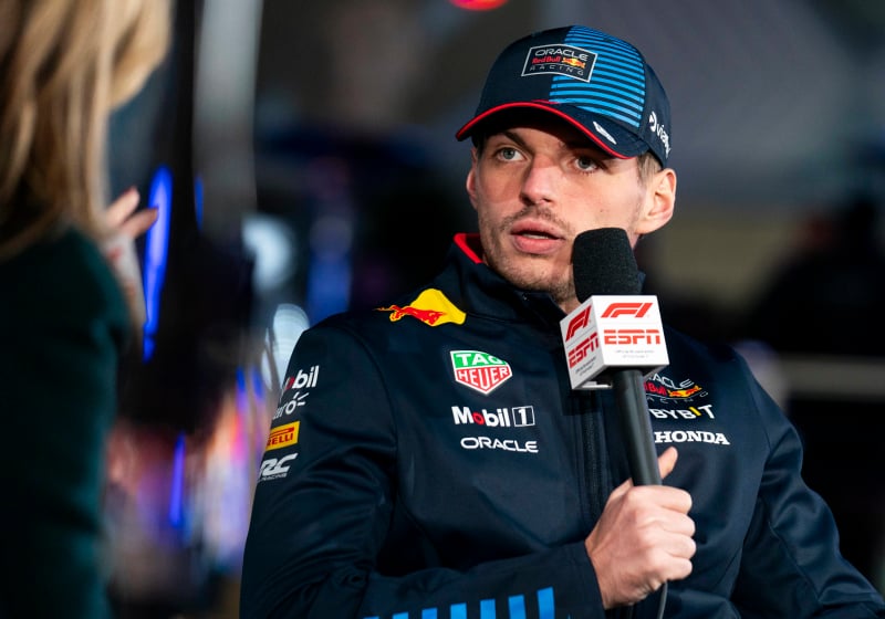 Max Verstappen talks into an ESPN mic