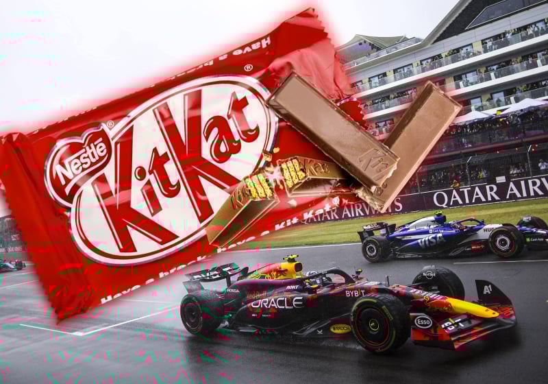 The start of the British Grand Prix, with a KitKat bar pasted on top