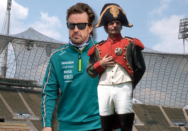 Fernando Alonso stands next to Napoleon