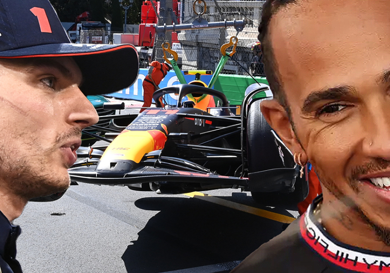 Hamilton maakte foto's van gecrashte RB19 van Pérez: 'Staan op zijn telefoon'