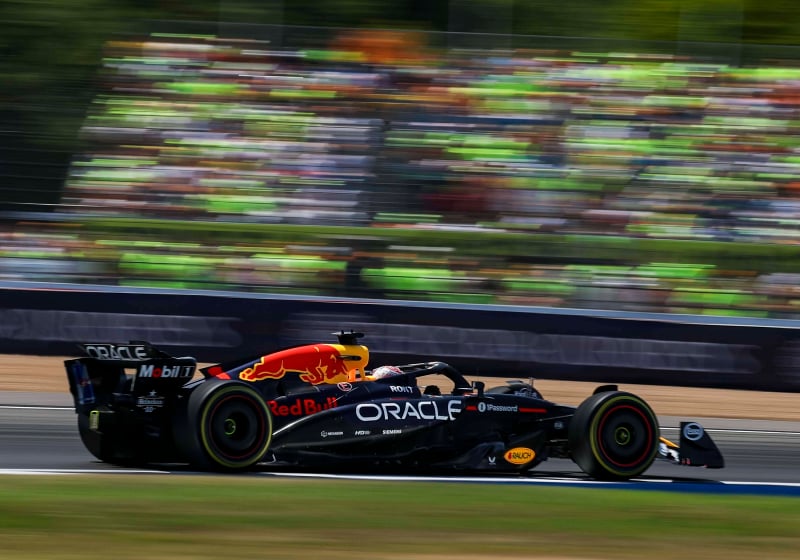 Verstappen during FP1 at Silverstone