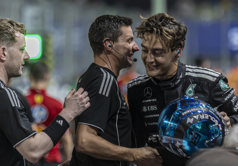 Mercedes mechanic caught watching football during Russell's Singapore GP win