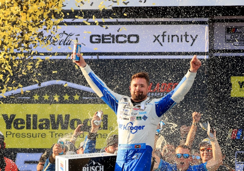 Ricky Stenhouse celebrating his win at Talladega Superspeedway 2024