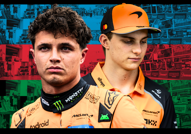 Oscar Piastri and Lando Norris appear with an Azerbaijan flag background