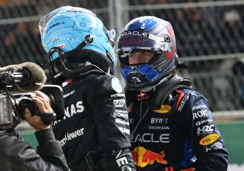 George Russell and Max Verstappen