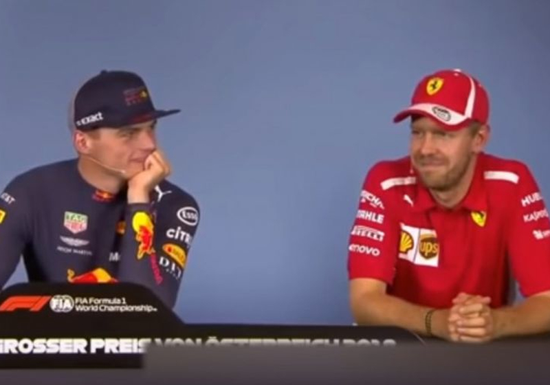 VIDEO: Verstappen en Vettel hebben onderonsje tijdens persconferentie