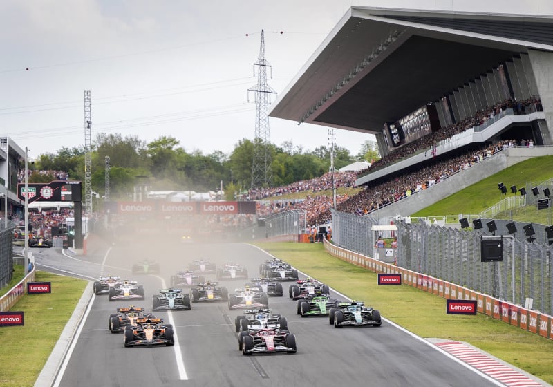 hungary, start, leclerc, russell, norris, piastri