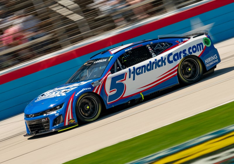 An image of Kyle Larson driving in NASCAR at Texas Motor Speedway