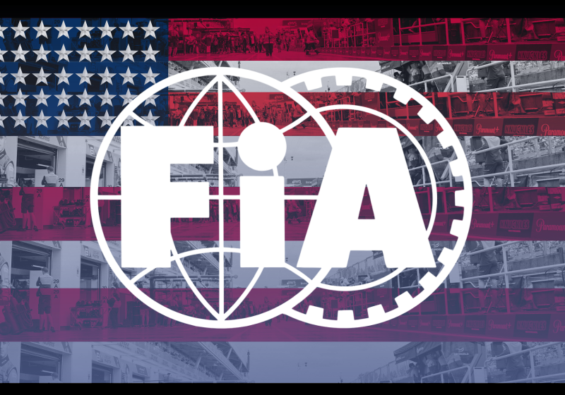 An edit of the FIA logo on a background of the United States flag