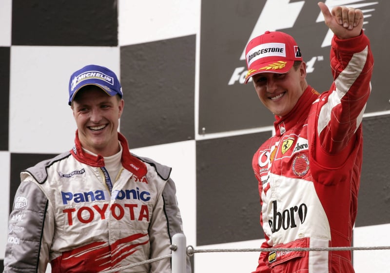 Ralf Schumacher on the podium at the Hungaroring