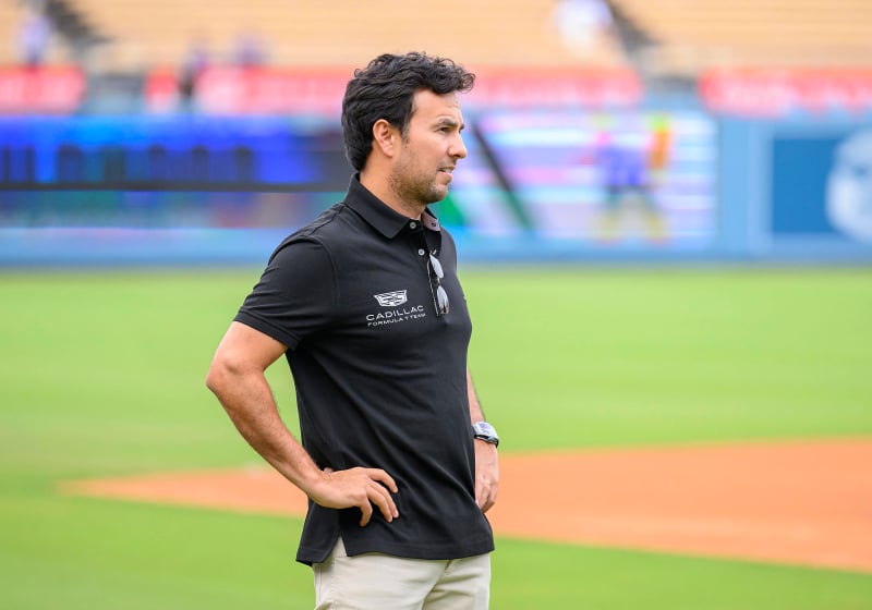 Sergio Perez in a Cadillac top at the Dodgers Baseball stadium
