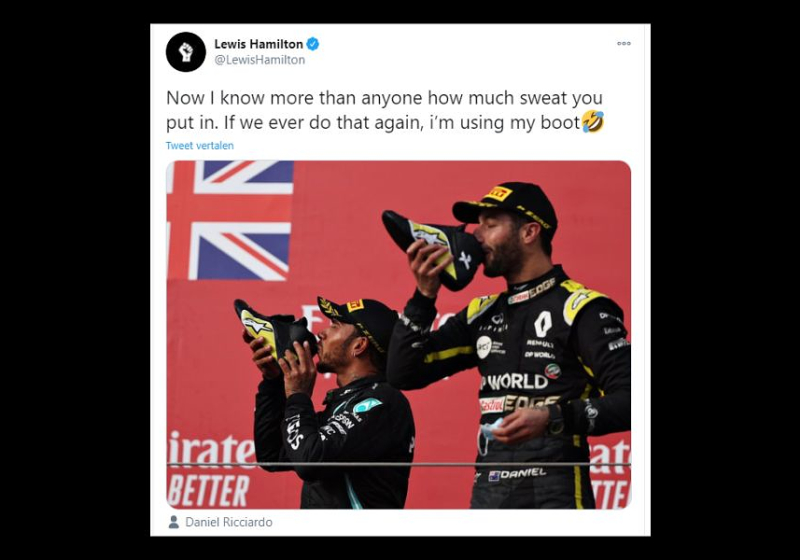 Lewis Hamilton blikt terug op shoey met Daniel Ricciardo