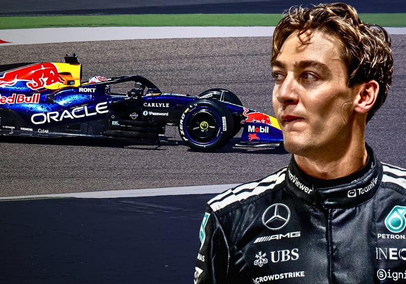 Verstappen and Russell during Bahrain testing