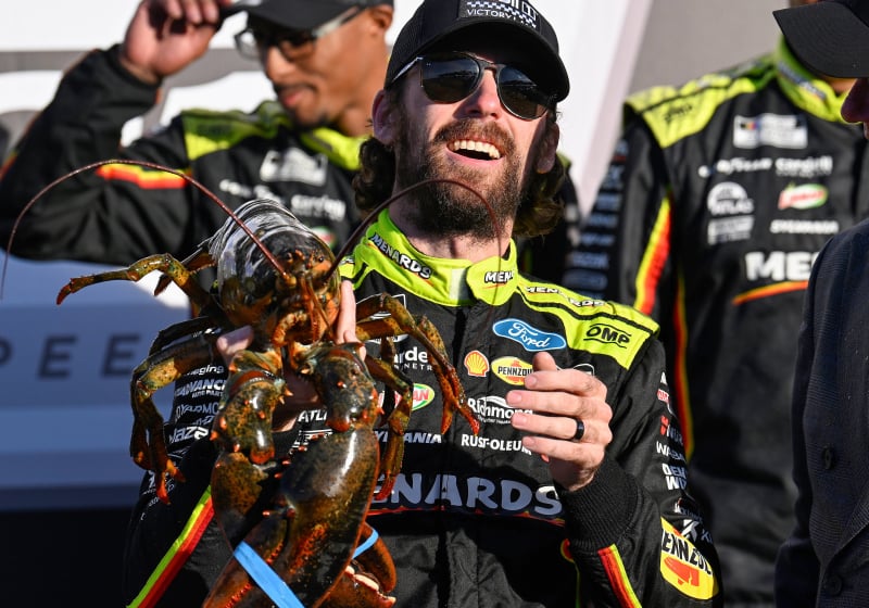 Ryan Blaney communes with the New Hampshire lobster