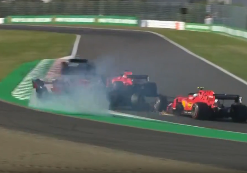 Verstappen spins after Leclerc collision at Suzuka start