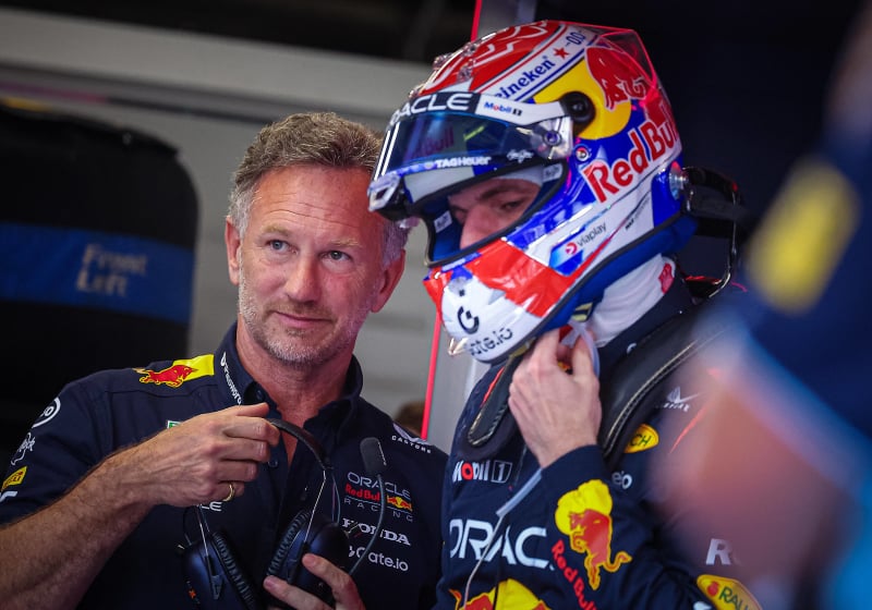 Christian Horner and Max Verstappen in Spain