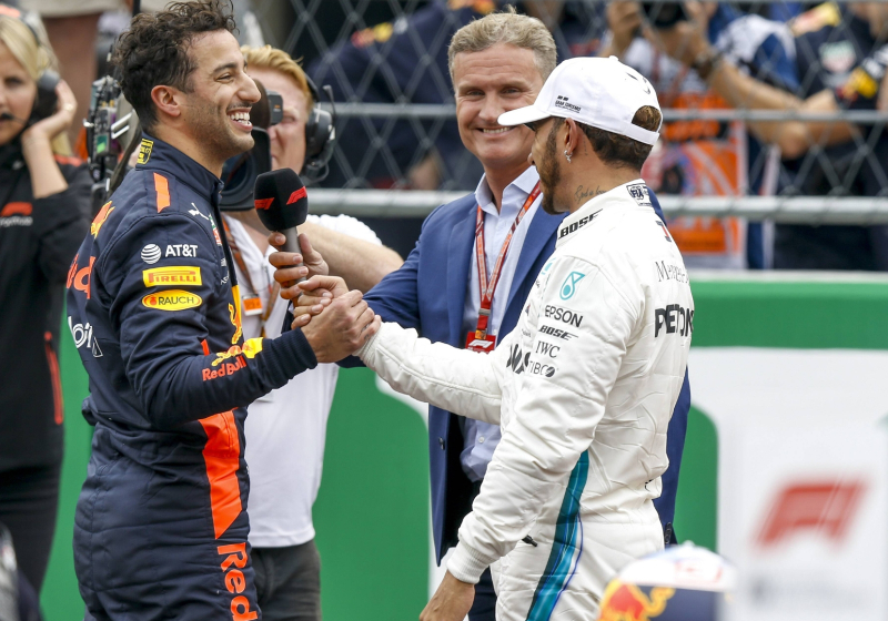 daniel ricciardo, lewis hamilton, david coulthard, 2018, canva