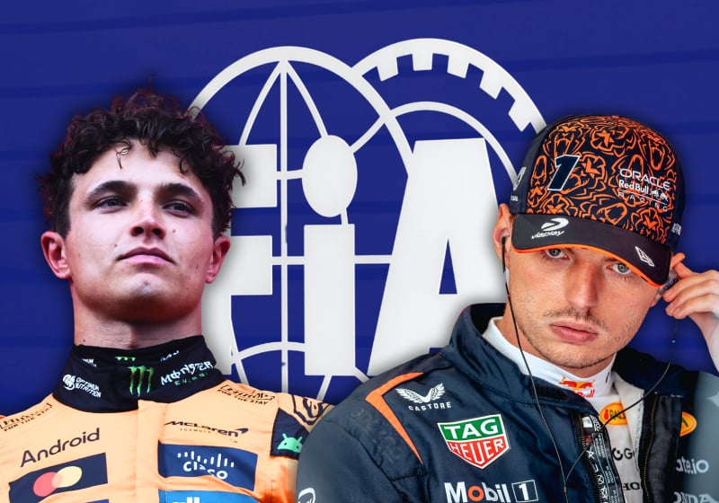 Norris and Verstappen in front of FIA logo