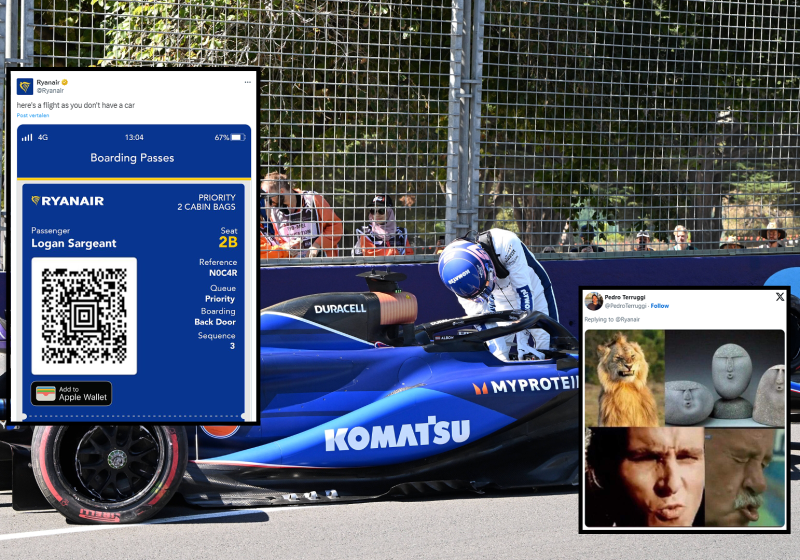 Ryanair haakt in op beslissing Williams om Sargeant niet te laten rijden in Australië