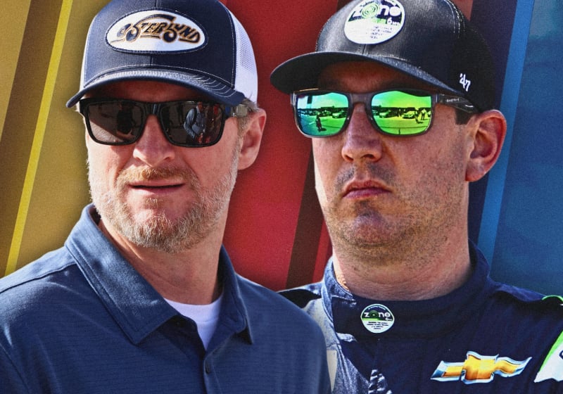 A composite image of Dale Earnhardt Jr and Kyle Busch