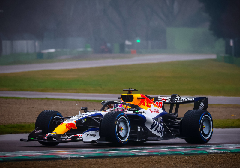 Lawson during 2026 shakedown with Racing Bulls at Imola