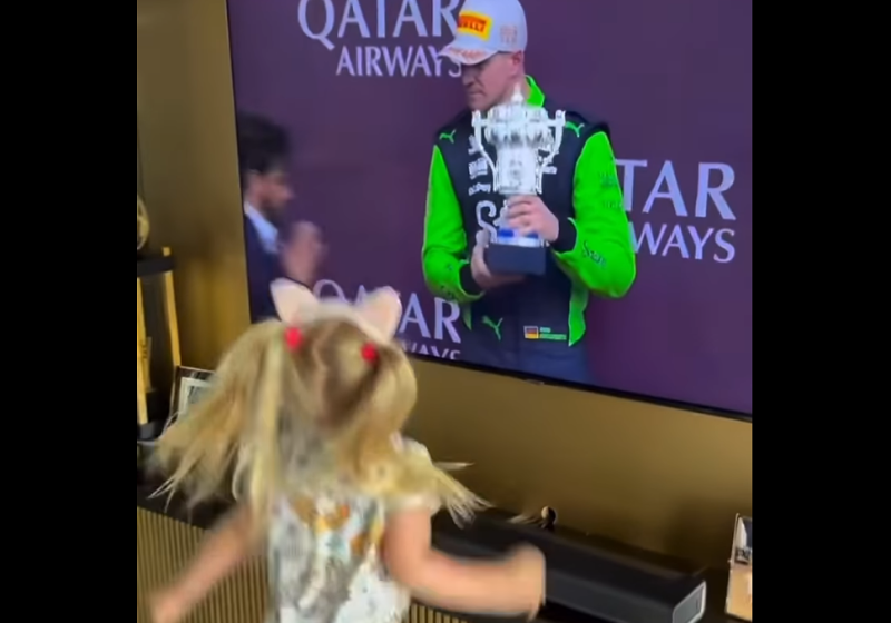 Hülkenberg's dochter Noemi (4) schreeuwt het uit bij eerste F1-podium van papa